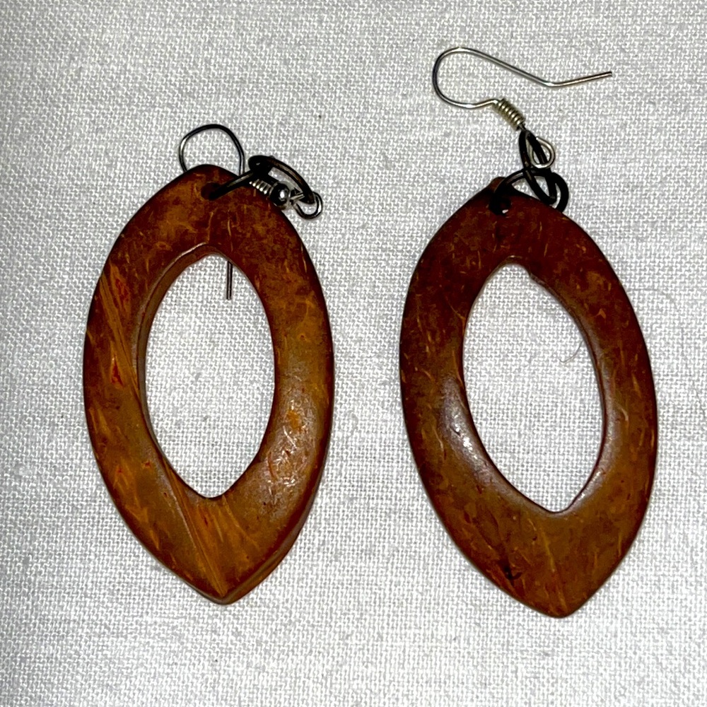 Wooden Carved Oval Earrings from Costa Rica